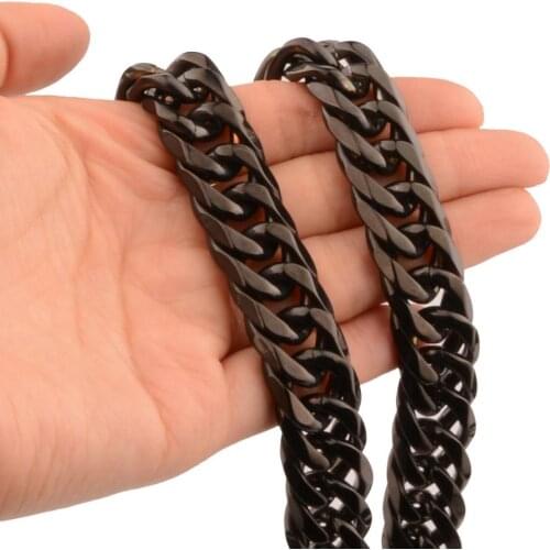 Heavy Huge 16MM Wide Black Cuban Curb Link Chain Stainless Steel Necklace Or Bracelet Biker Jewelry Mens Gift 7-40inch