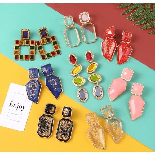 Vintage Resin Earring Crystal Transparent Drop Earring Women Geometric Big Dangle Earring Statement Handmade Jewelry Wholesale