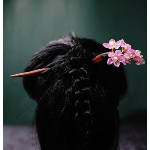 Vintage Feminine Headdress Ebony Wooden Hair Sticks Retro Handmade Flowers Hairpins Bun Maker Hair Clip Hair Jewelry for Women