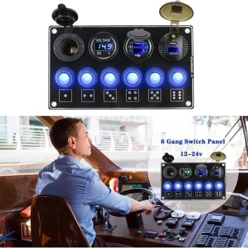 Waterproof LED Voltage Display Car Accessories QC3.0 Quick Charge 6 Gang PD USB 12/24V Car Switch Panel