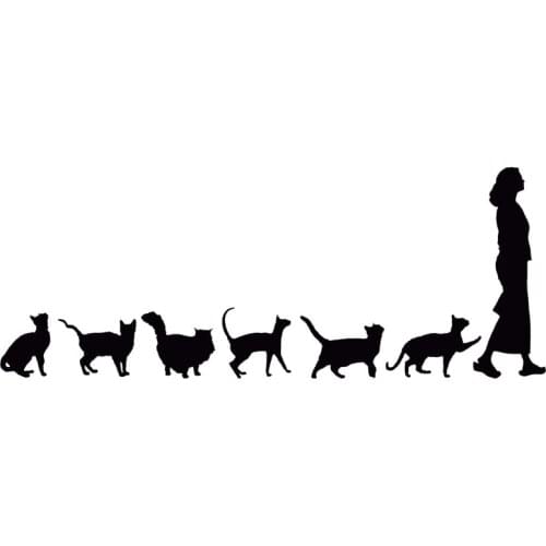 22.9*8.9CM Cats Following Woman Funny Car Styling Decoration Stickers Lovely Cool Cartoon Car Sticker C4-0736