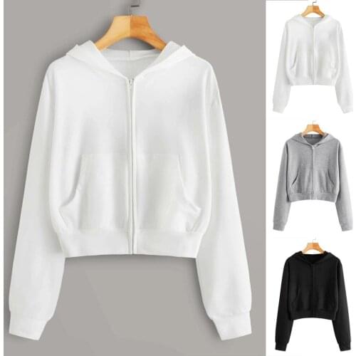2021 Women Casual Solid Sweatshirt Long Sleeve Zipper Pocket Shirt Hooded Sweatshirt Tops High Quality Comfy Daily Free Shipping