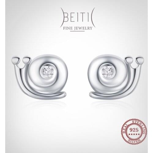 Beitil Genuine 925 Sterling Silver Trendy CZ Cute Snails Stud Earrings For Grils Women Exquisite Animal Jewelry Gift
