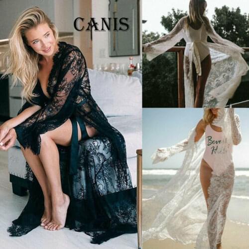 Sexy Long Sequin Kimono Women Lace Cardigan Chiffon Blouse Coat Ladies Top Beach