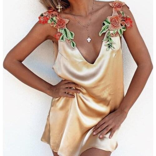 Women Embroidery V-neck Summer Dress 2019 Sexy Spaghetti Strap Party Dresses