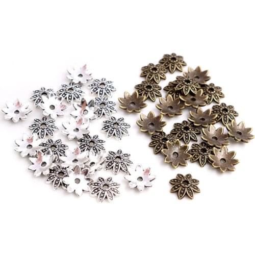 10mm 50pcs Beads Cap Antique Silver Plated Bronze Colors Flower Shape Bead End Caps Findings For Women Jewelry Making End Caps