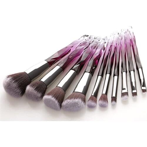 10Pcs/set Makeup Brushes Purple Crystal handle For Eyeshadow Foundation Concealer Contour Powder eyelash Blending brush T10195