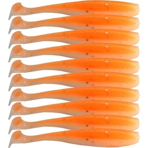 9.0cm 10pcs Shad Worm Soft Bai T Tail Jigging Wobblers Fishing Lure Tackle Bass Pike Aritificial Silicone Swimbat