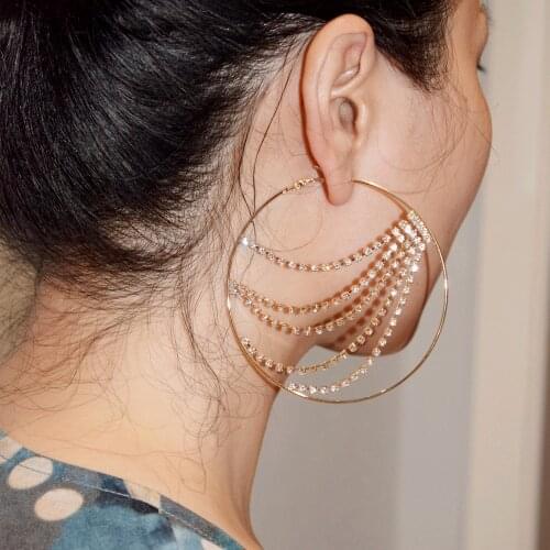 2021 Summer Fashion New Round Tassel Chain Earrings Female Multicolor Rhinestone Temperament Earrings Jewelry