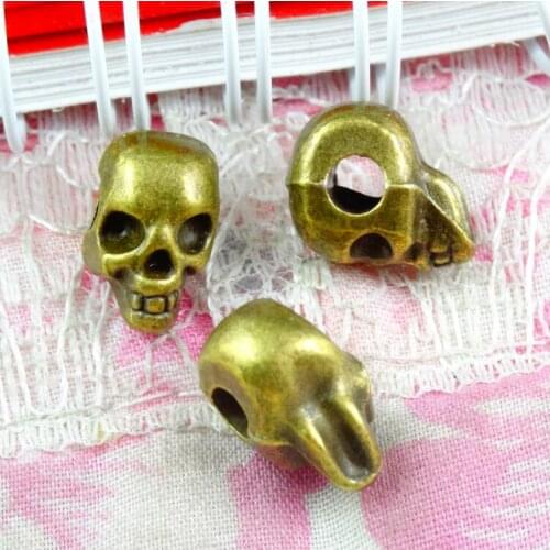 30pcs Skull Beads 3.5mm big hole Vintage Charms pendants fit for bracelet Antique Bronze Plated Diy jewelry accessories