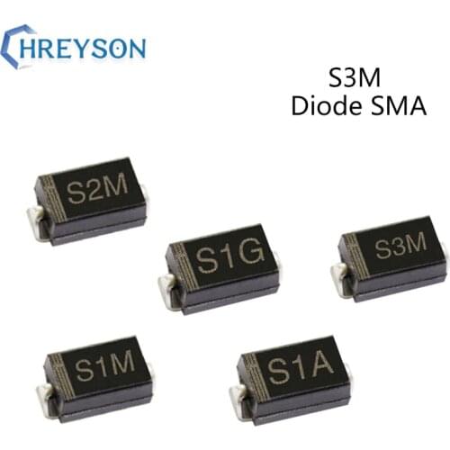 50Pcs SMD Rectifier Diode S1A S3M S1D S1G S2M S1M 3A 50V 100V 200V 400V 600V 800V 1000V DO-214AC SMA