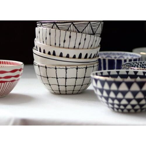 6inch Hand Paint Ceramic Bowl Noodle Soup Bowl Gold Inlay Salad Bowl