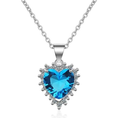 KOFSAC New Fashion 925 Sterling Silver Necklaces For Women Jewelry Charming Crystal Red Love Heart Necklace Lady Engagement Gift