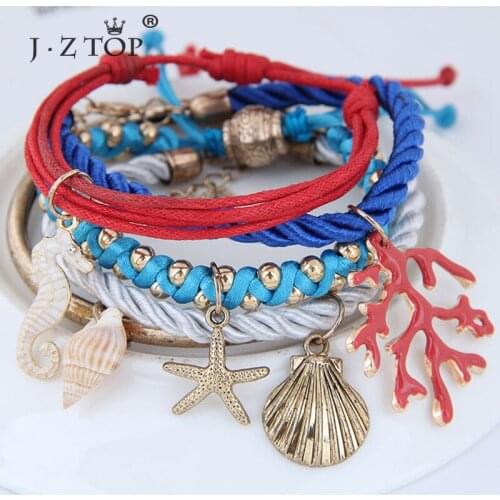 Multilayer Multi-element Marine Bracelet For Women Fashion Starfish Conch Shell Bracelet Cute Hippocampus Bracelets New Arrival