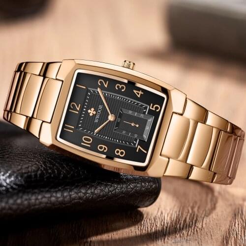 WWOOR 2021 New Top Brand Men Rose Black Square Luxury Casual Fashion Watch Quartz Business Waterproof Wrist Watches Montre Homme