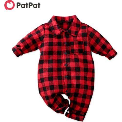 PatPat 2021 Hot Sale Spring Autumn Cotton Casual classic Plaid Collar Rompers One Pieces Jumpsuit Baby Clothing Two Colors