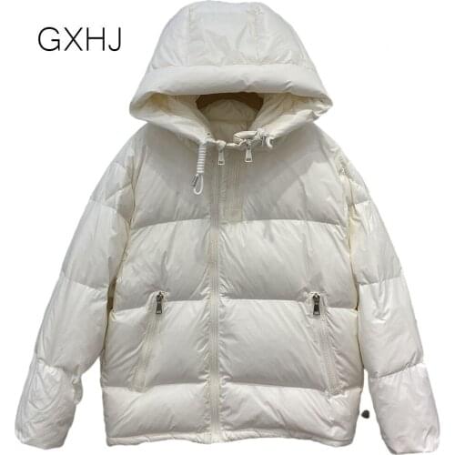 GXHJ Lightweight hooded down jacket women short lady 90% white duck down coat bread jacket loose winter parka LHJ388