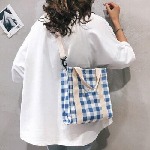 Leisure Literary Small Bags For Teen Girl Canvas Shoulder Bag Female Student Messenger Bag 2019 New Simple Plaid Travel Handbag