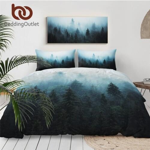 BeddingOutlet Fir Forest Bedding Set Trees Nature Duvet Cover Misty Landscape Bedspreads Hipster Vintage Bed Set 3pcs Dropship