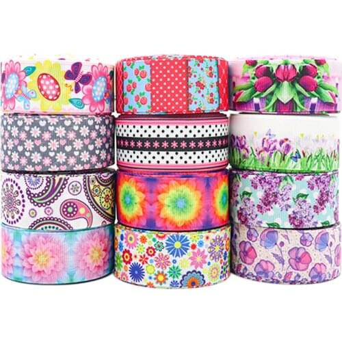 50 Yards 1" 25MM Flowers Printed Grosgrain Ribbons For Hair Bows DIY Handmade Materials Y2020120203