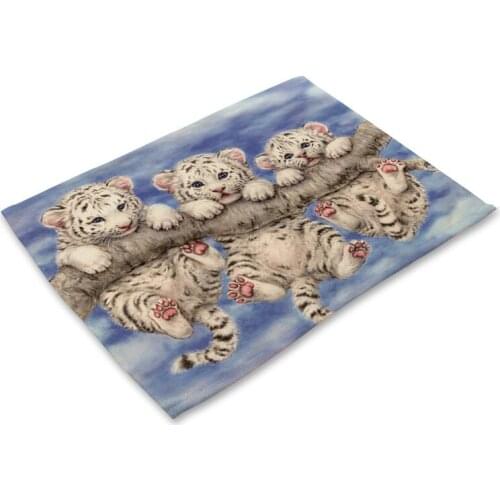Panda Table Mat Cotton Linen Cartoon Pandas Placemat Nordic Home Rectangle Table Mats for Dining Table Kitchen Decoration