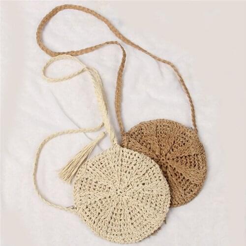 2019 Summer New Women Tassels Round Crossbody Shoulder Bag Beach Circular Rattan Wicker Straw Woven Basket Tote bag Straw Bags