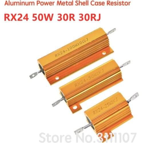 RX24 50W 30R 30RJ Metal Aluminum Case High Power Resistor Golden Metal Shell Case Heatsink Resistance Resistor 30 ohm 50w