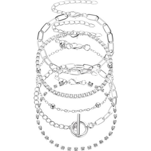 Fashion Bohemian Gold Crystals Bracelets for Women Boho Jewelry Geometric Link Chains Layered Hand Chain Charm Bracelet Set