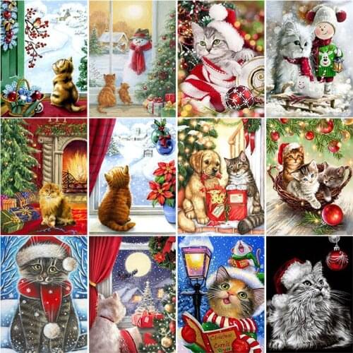 5D DIY Diamond Painting Christmas Gifts Cat Animal Diamond Embroidery Cross Stitch Kit Natural Forest Rhinestone Handmade Decor