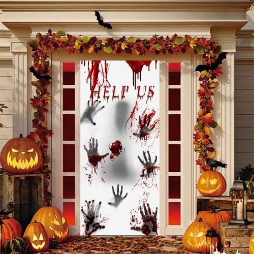 Halloween Door Curtain Bloody Hands Haunted Ghost Devil House Horror Decoration Props Costume Home Window Decor Party Supplies