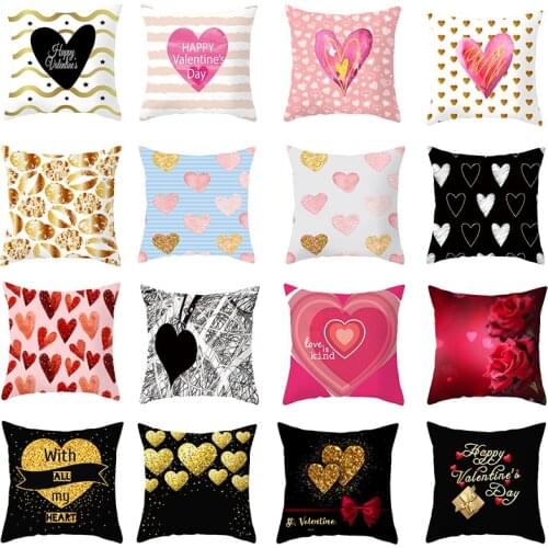 Valentines Day Pillow Cushion Covers Hearts Pillowcases for Sofa Decorative Throw Pillows Cover Microfiber Home Decor 45*45cm