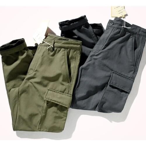 2020 Winter New Thick Cargo Pants with Velvet Mens Fashion Loose Tapered Straight Pencil Pants Multi Pocket Casual Pants