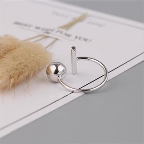 New Fashion Personality Glossy Bead Female Simple 925 Sterling Silver Jewelry Fresh Geometric Temperament Opening Rings SR545