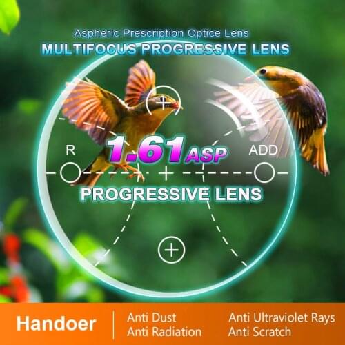 Handoer Index 1.61 Free-Form Digital Progressive Lens HMC, EMI Aspheric Anti-UV Prescription Multi-focal Lenses,2Pcs
