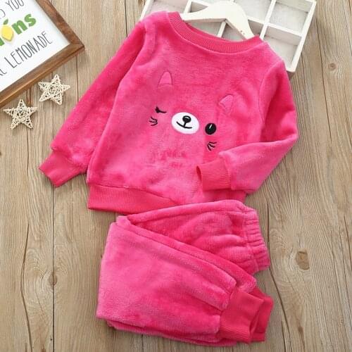 Baby Boy Girl Clothes Pajamas Set Flannel Fleece Toddler Children Warm Sleepwear Kids Home Suit Autumn Winter 2 3 4 5 6 7 Years