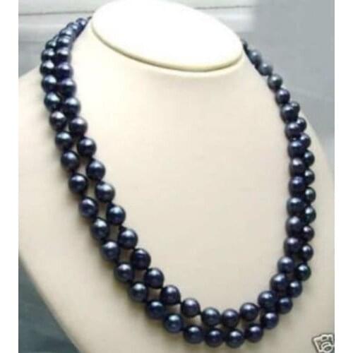 Hot sell new arrive 36" 9-10mm Genuine tahaitian black pearl necklace 925silver Gold