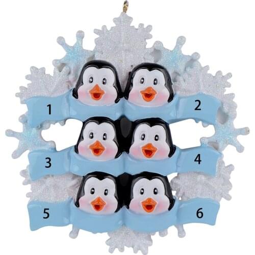 Penguin Family of 6 Glossy Resin Glitter Hang Personalized Craft Souvenirs Christmas Party Decoration Snowflake Free Write Name