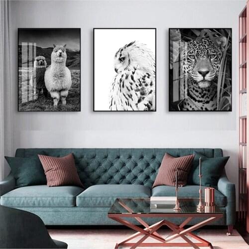 Jaguar Cow Cute Alpaca Animal Poster and Prints Black White Wall Art Nursery Canvas Painting Picture for Living Room Home Decor