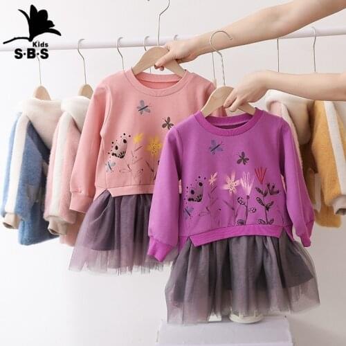 Girls Dress 2021 New Arrival Spring and Autumn Splicing Sweater Dress Baby Girls Cotton Long-sleeved Printed Princess Dress