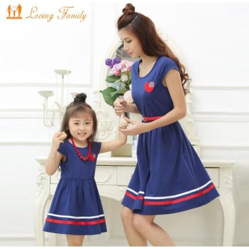 Mother Daughter Dresses with Belt and Necklace Family Clothing Mom Daughter Dress 2020 Summer style Girls Women Cotton Dresses