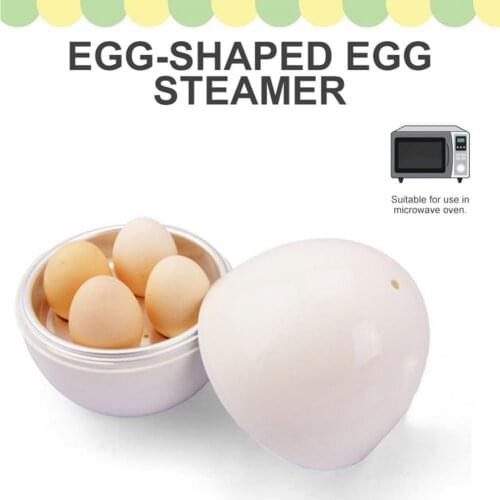 PP Creative Egg-shaped 4 Eggs Boiler Poacher Egg-shaped Microwave Egg Boiler Reusable for Home