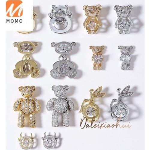 Popular Three-Dimensional Light Luxury Full Diamond Love Bear Accessories Zircon Rhinestone Fingernail Decoration 537