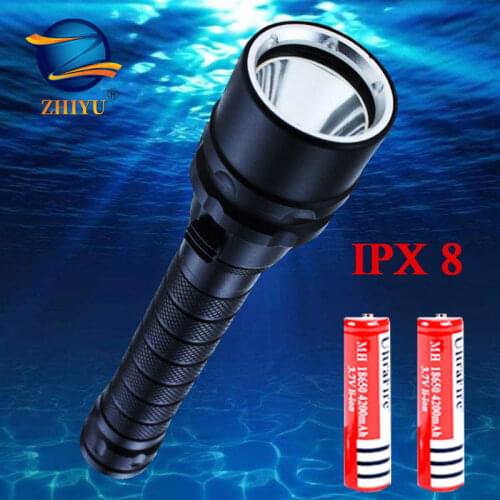 ZHIYU Profession LED Diving Flashlights T6 IPX8 Waterproof High Power 2 18650 Battery Portable Lamps Outdoor Underwater Torch