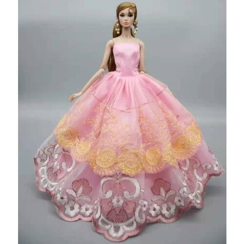 Pink Floral Off Shoulder Princess Dress For Barbie Doll Clothes Lace Wedding Gown 1/6 BJD Dolls Accessories 11.5" Playhouse Toys