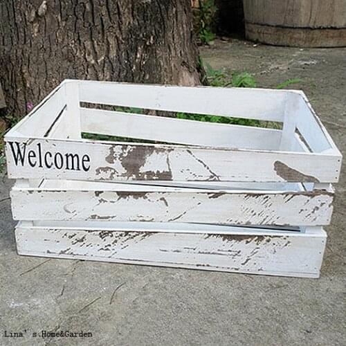 Handmade Solid Small White Shabby Chic Wooden Crate