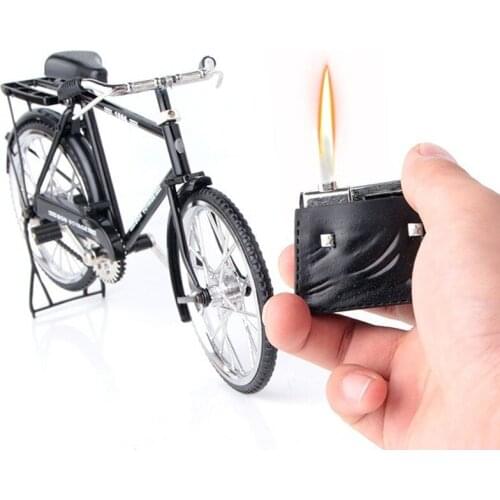 Vintage Bicycle with Leather Bag Creative Desktop Open Flame Lighter Briquets Et Accessoires Fumeurs Smoking Accessories Briquet