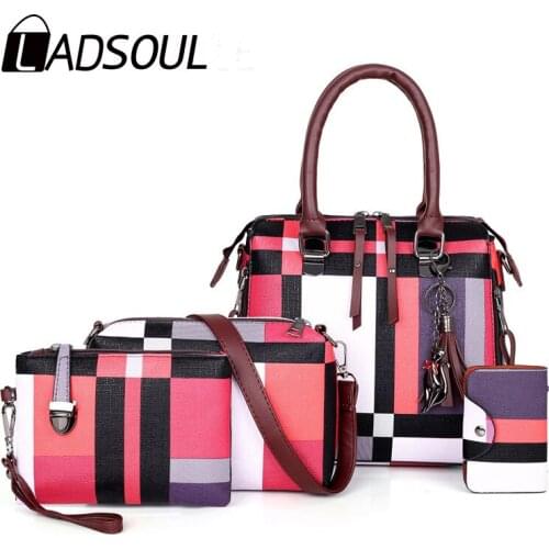 LADSOUL Luxury Handbags plaid Women Bags Designer tassel Purses and girl Handbags Set 4 Pieces Bags Female Bolsa Feminina