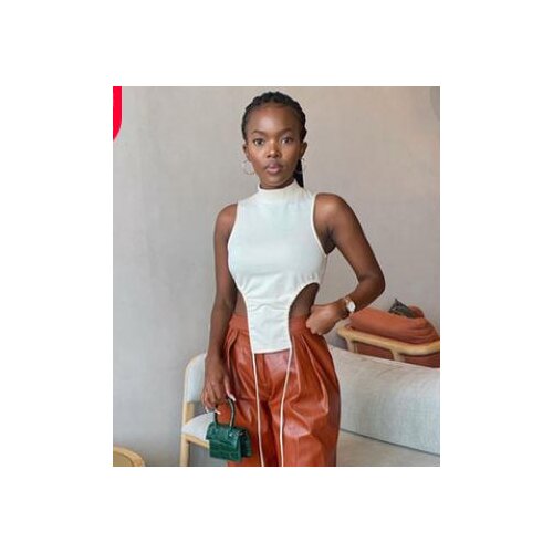 Ladies Summer Casual Solid Color T-shirt Crop Top Girls Leisure Style High Collar Sleeveless Lace Up Camisole Slim Base Shirt