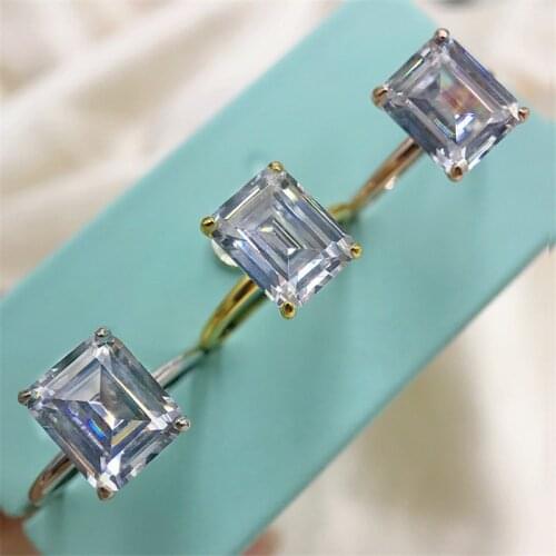 925 Sterling Silver Women Engagement Emerald Cut Rings Simulated Diamond Wedding Silver Bridal Ring Jewelry Lover Party
