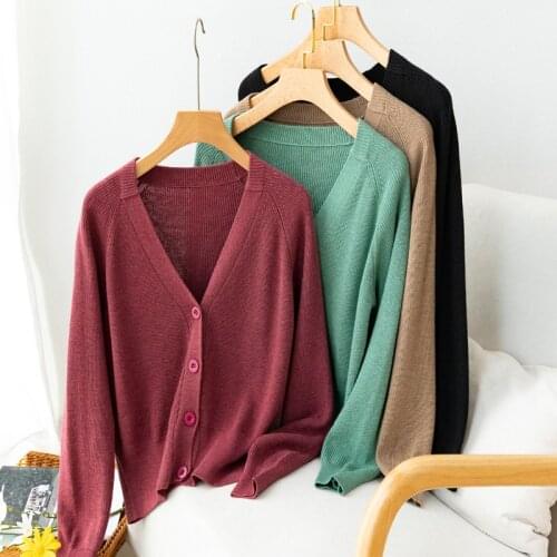 Womens Real Silk Blend V Neck Buttons down Long Sleeve Cardigan Sweater Top Shirt JN543